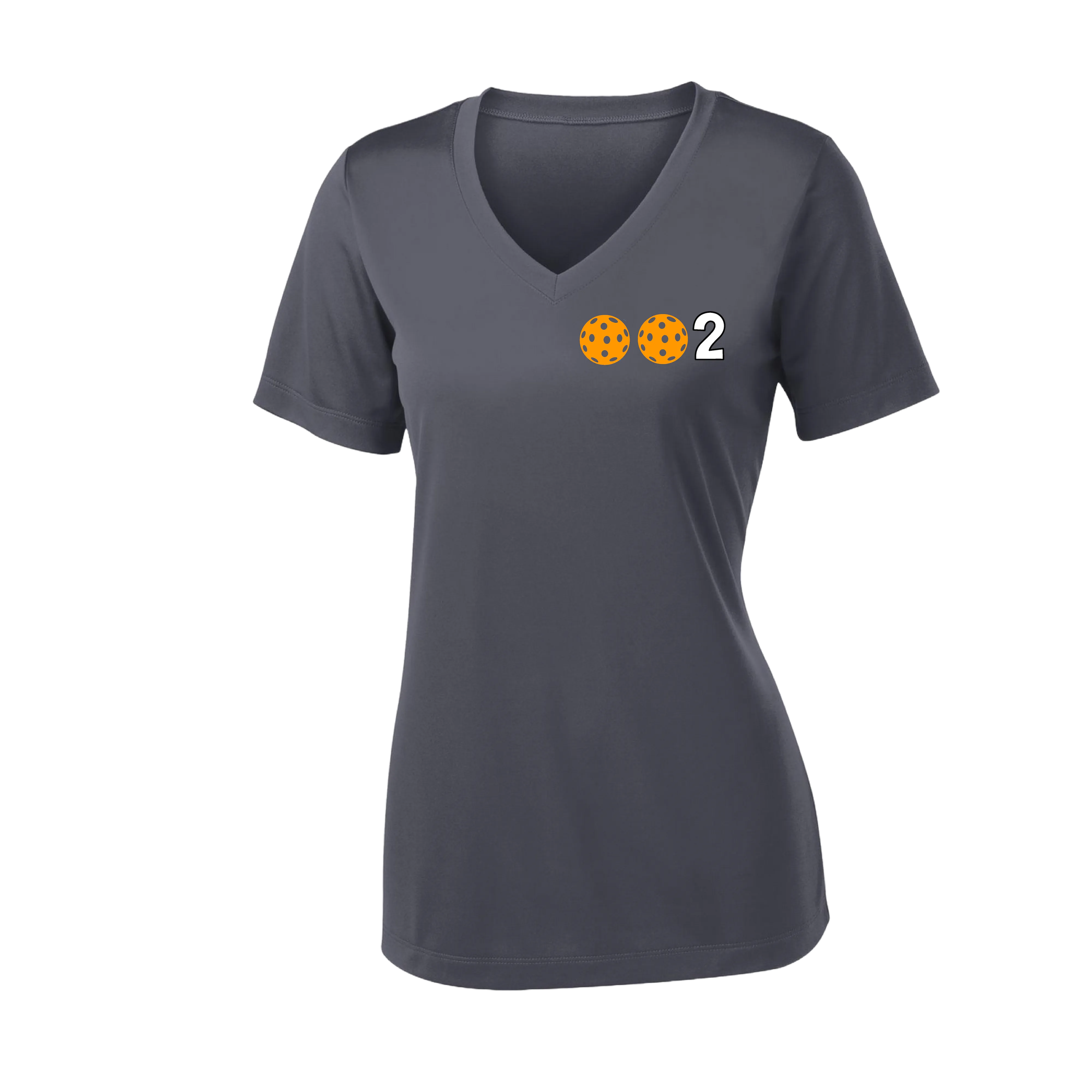 002 With Pickleballs (Colors Purple Green Orange) Customizable | Women's Short Sleeve V-Neck Pickleball Shirts | 100% Polyester