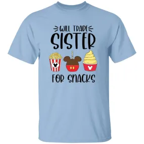 230221507-1 Will Trade Brother For Snacks Shirt, Will Trade Sister For Snacks Shirt, Disney Snacks, Disney Snack Goal, Snacking Around The World Shirt G500B Youth 5.3 oz 100% Cotton T-Shirt