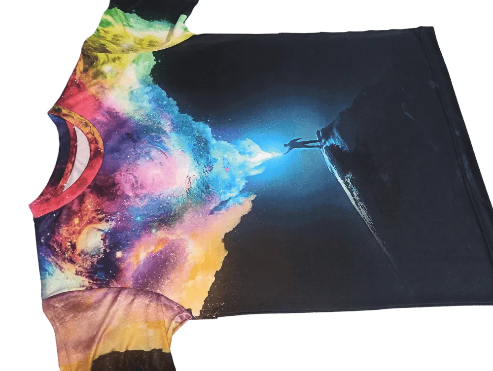 3D Galaxy & Figure Graphic Print Short Sleeve Tshirt for Men