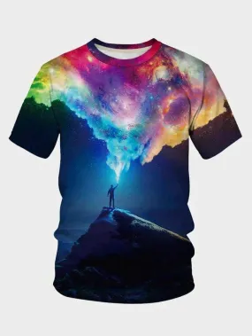 3D Galaxy & Figure Graphic Print Short Sleeve Tshirt for Men