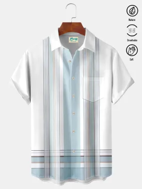 Alohadaddy Contrasting lines Printed  Men's Hawaiian Oversized Shirt with Pockets