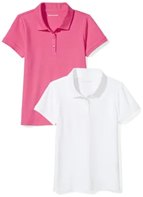 Amazon Essentials Girl's Uniform Interlock Polo, Raspberry/White, L (10)