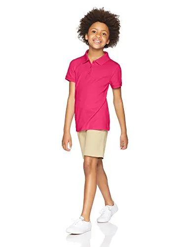 Amazon Essentials Girl's Uniform Interlock Polo, Raspberry/White, L (10)