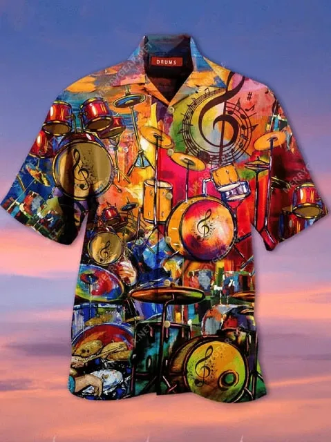Ashore Shop Music Cuban Collar Summer Men's Clothing Casual Short Sleeves Fashion Loose Tops T 3d Printed Shirts Men's Hawaiian Shirts