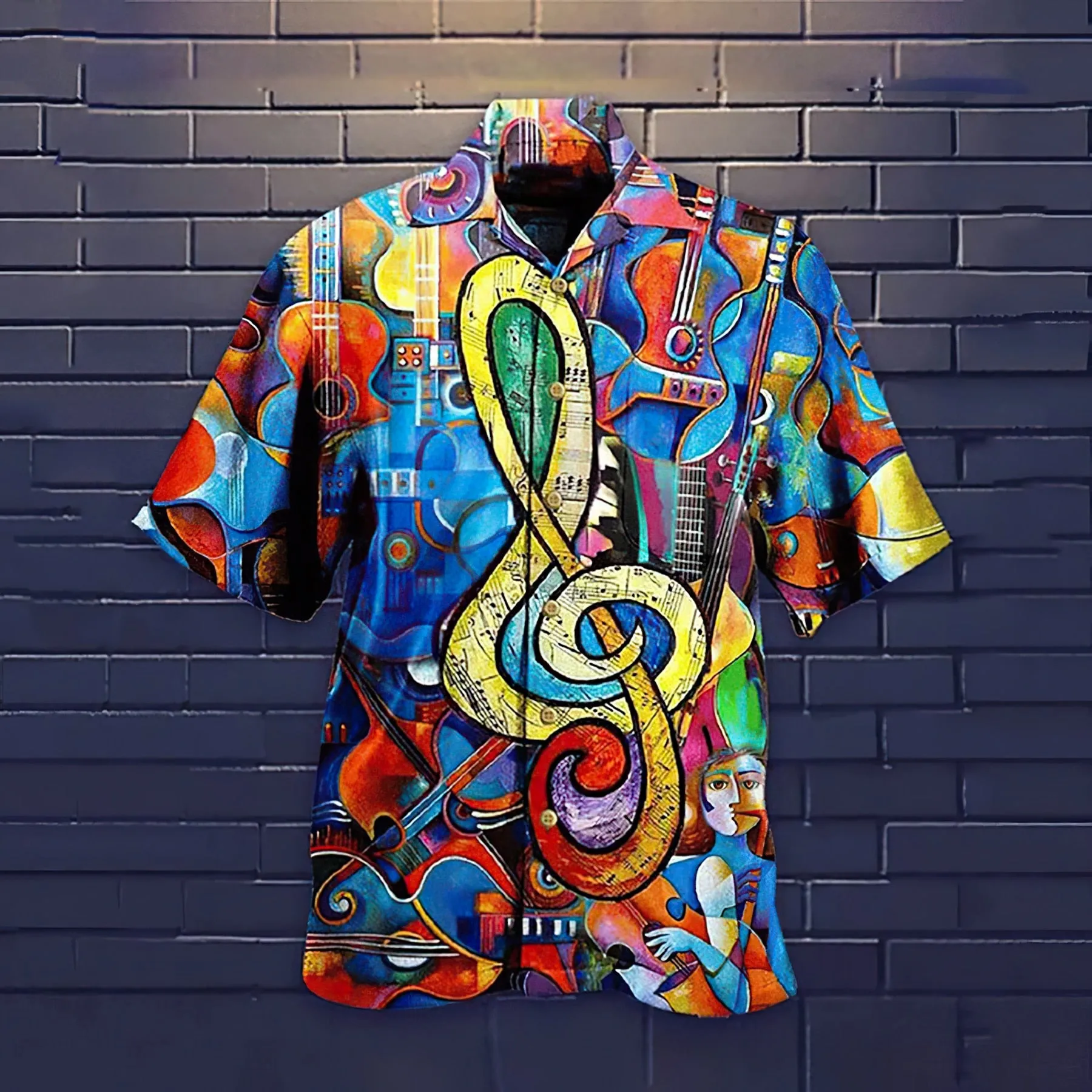 Ashore Shop Music Cuban Collar Summer Men's Clothing Casual Short Sleeves Fashion Loose Tops T 3d Printed Shirts Men's Hawaiian Shirts