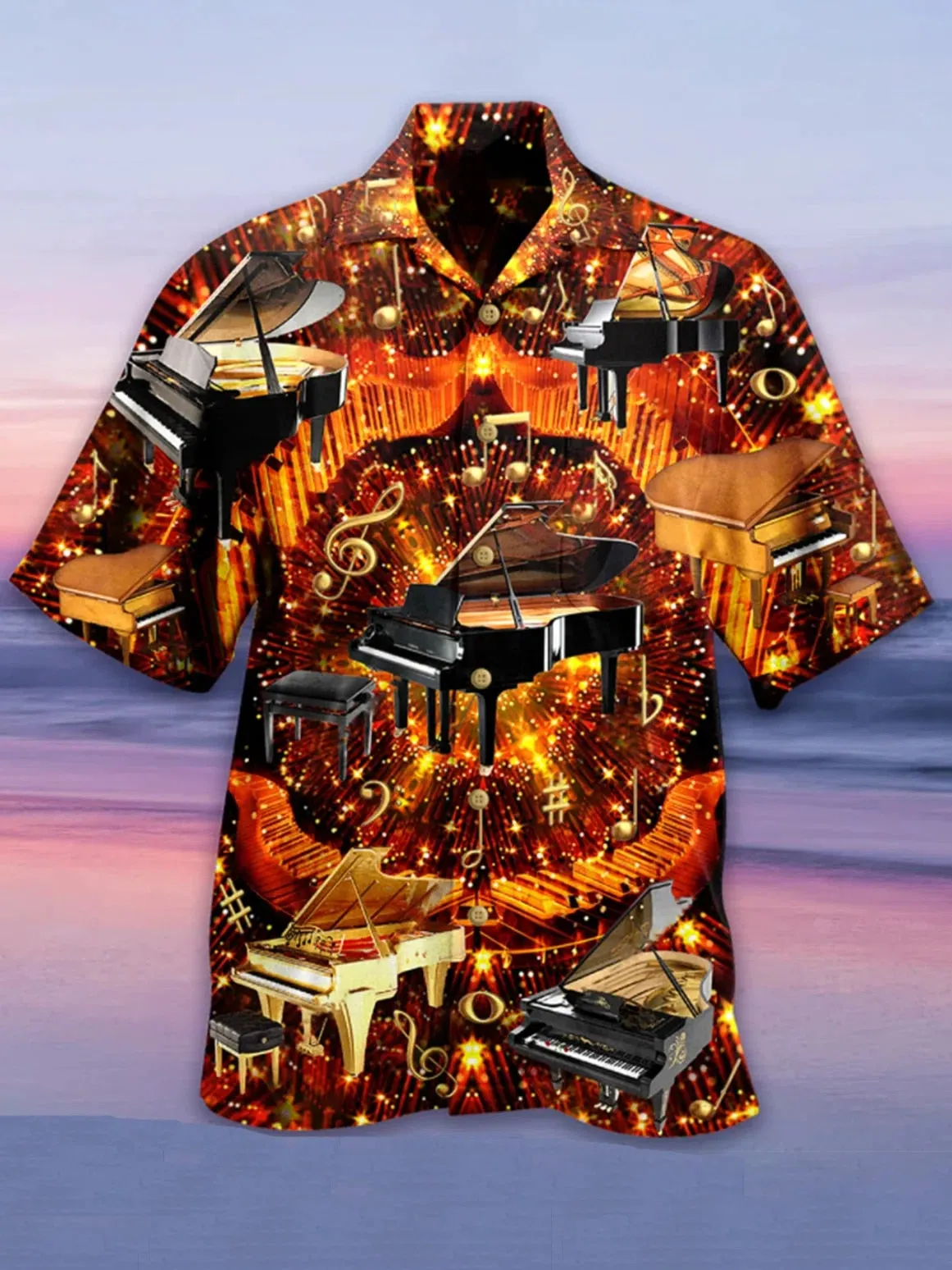 Ashore Shop Music Cuban Collar Summer Men's Clothing Casual Short Sleeves Fashion Loose Tops T 3d Printed Shirts Men's Hawaiian Shirts