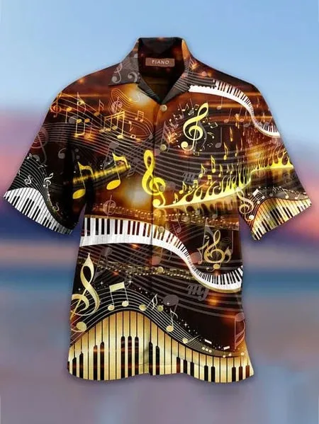 Ashore Shop Music Cuban Collar Summer Men's Clothing Casual Short Sleeves Fashion Loose Tops T 3d Printed Shirts Men's Hawaiian Shirts