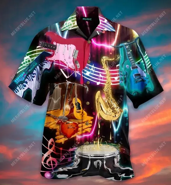 Ashore Shop Music Cuban Collar Summer Men's Clothing Casual Short Sleeves Fashion Loose Tops T 3d Printed Shirts Men's Hawaiian Shirts