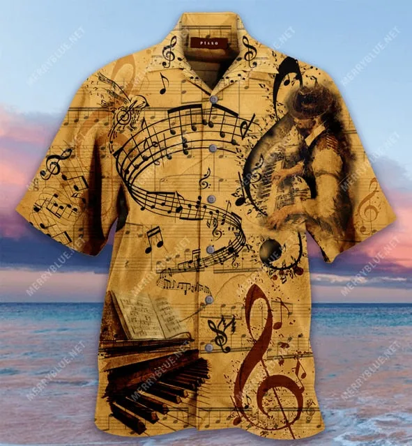 Ashore Shop Music Cuban Collar Summer Men's Clothing Casual Short Sleeves Fashion Loose Tops T 3d Printed Shirts Men's Hawaiian Shirts