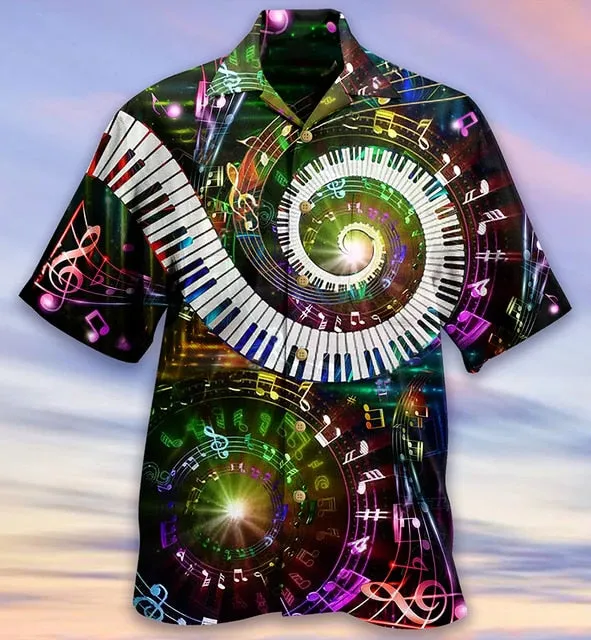 Ashore Shop Music Cuban Collar Summer Men's Clothing Casual Short Sleeves Fashion Loose Tops T 3d Printed Shirts Men's Hawaiian Shirts