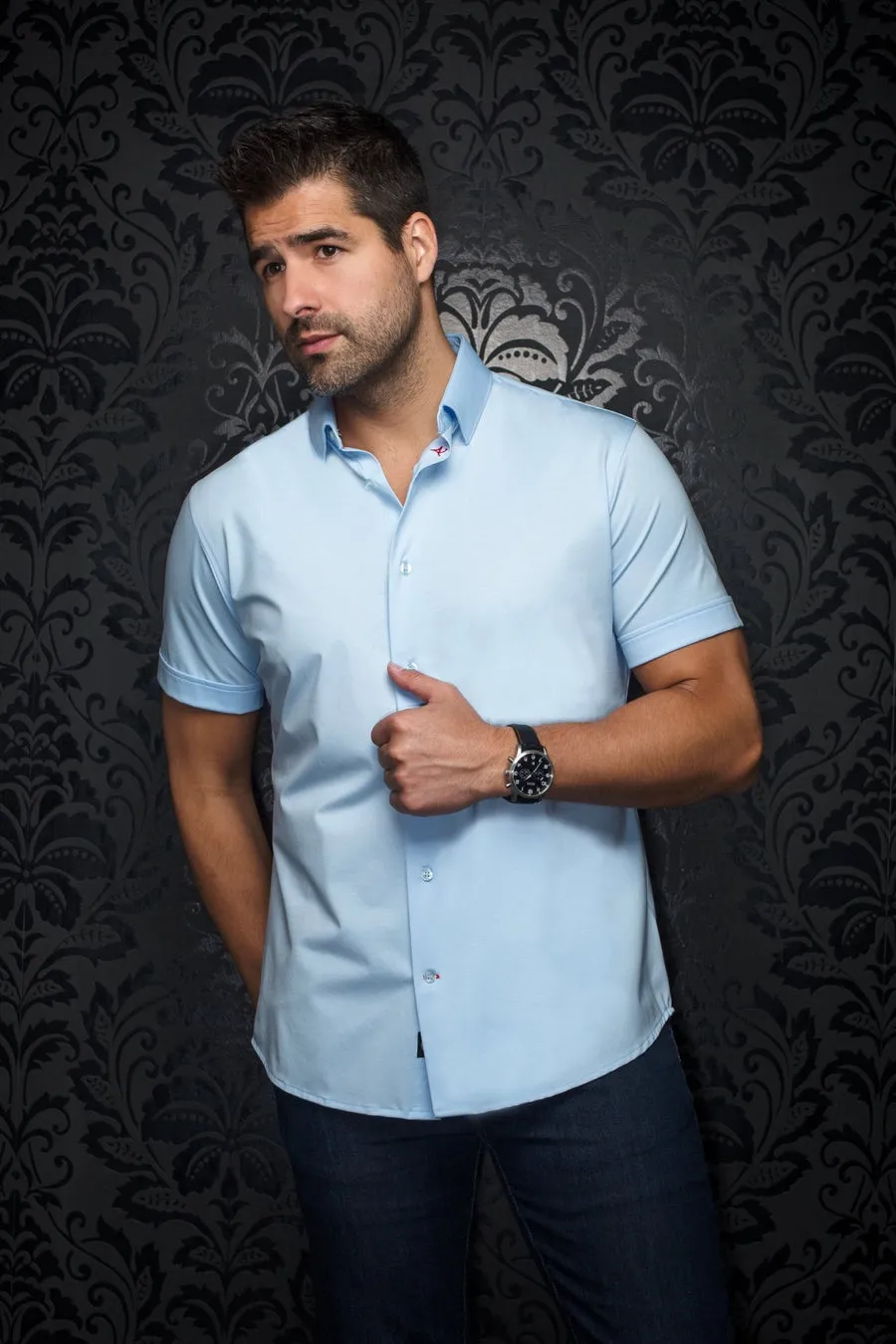 Au Noir  Extensible Short Sleeve Shirt | Alex SLD Light Blue