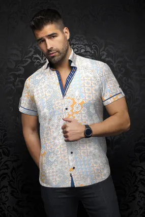 Au Noir Stretch Short Sleeve Shirt | Pruce White Pink Orange