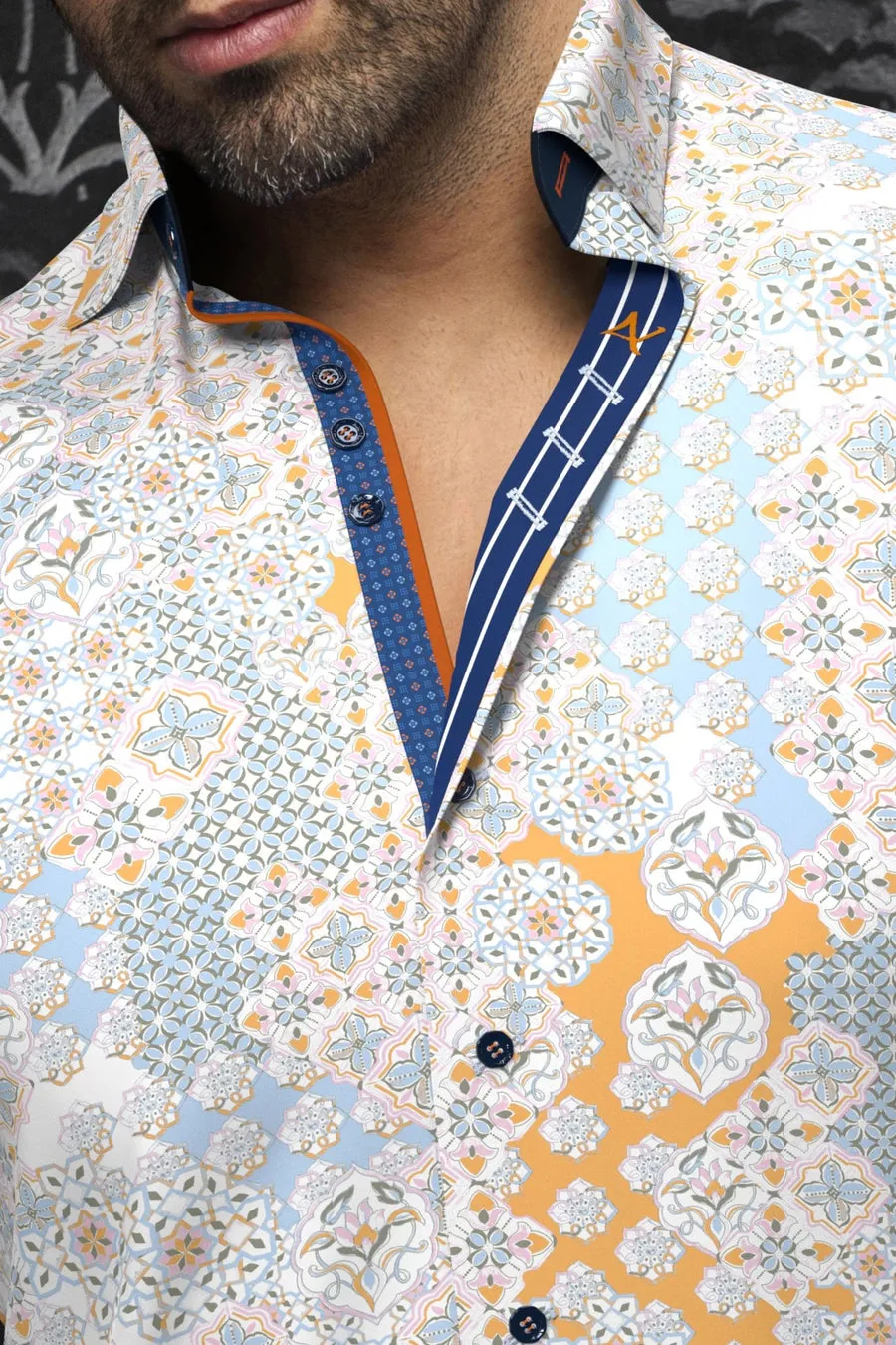 Au Noir Stretch Short Sleeve Shirt | Pruce White Pink Orange