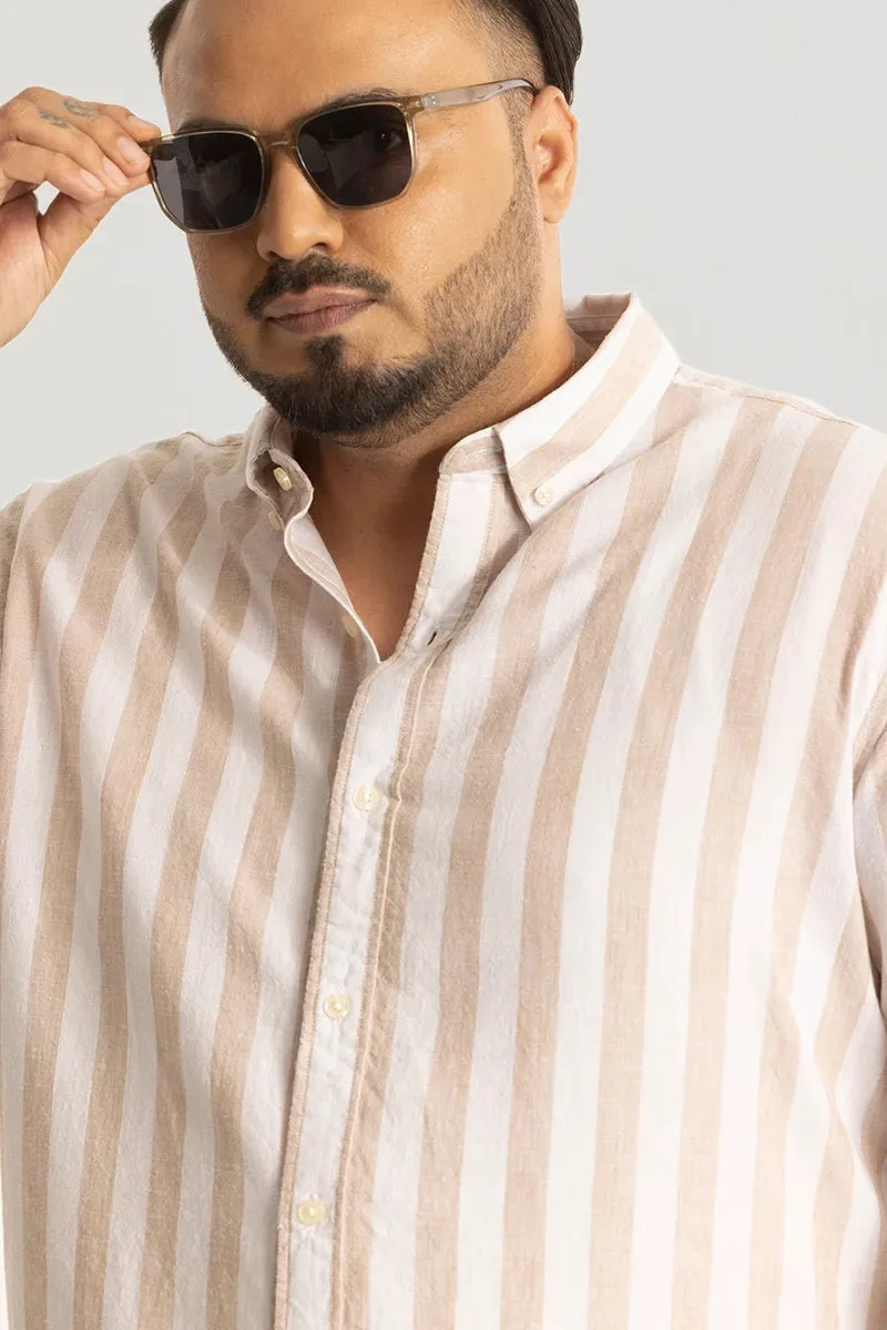 Beige Stripes Linen Blend Shirt