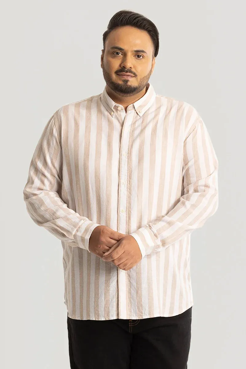 Beige Stripes Linen Blend Shirt