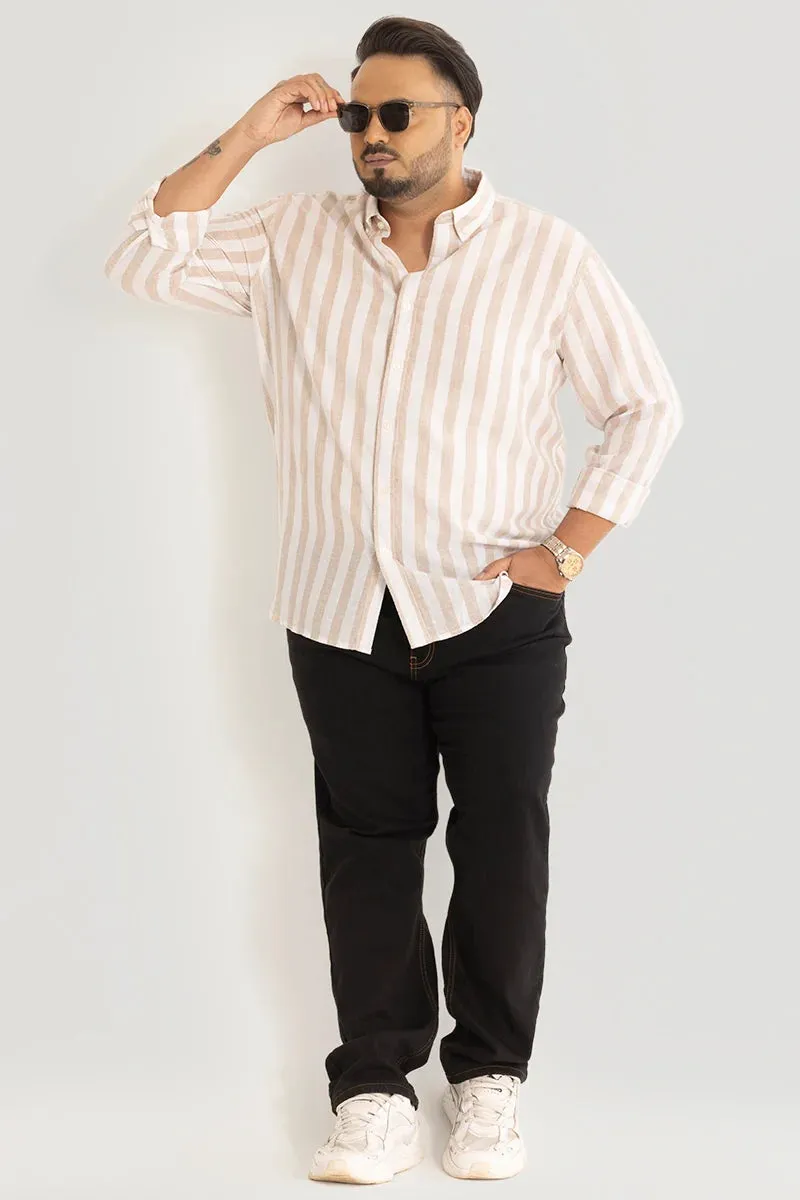 Beige Stripes Linen Blend Shirt