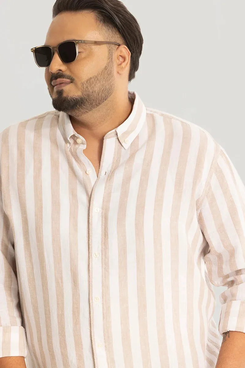 Beige Stripes Linen Blend Shirt