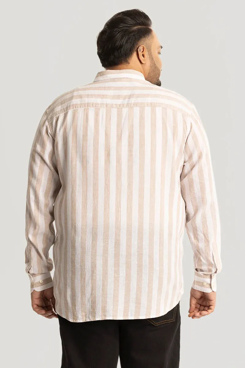 Beige Stripes Linen Blend Shirt
