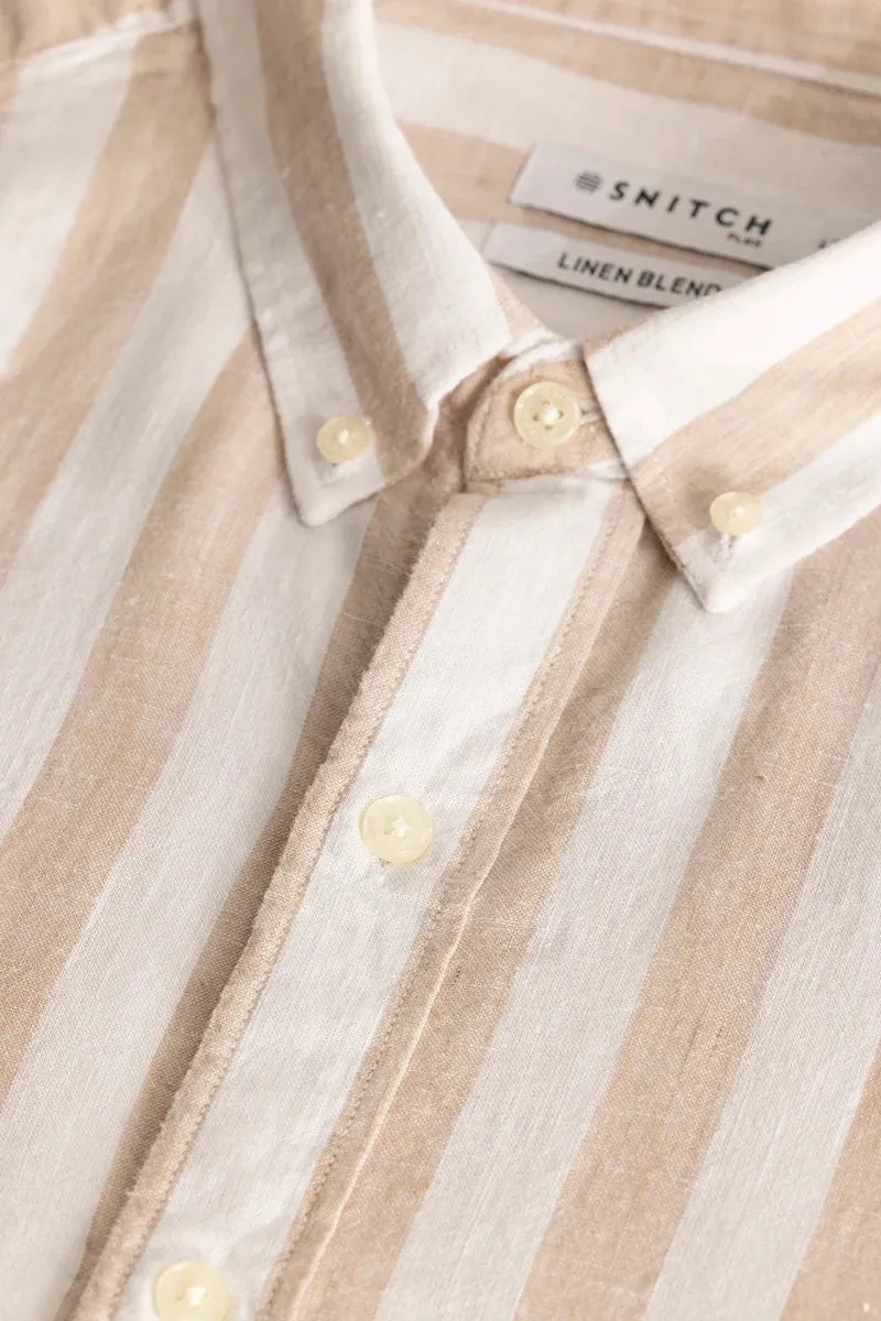Beige Stripes Linen Blend Shirt