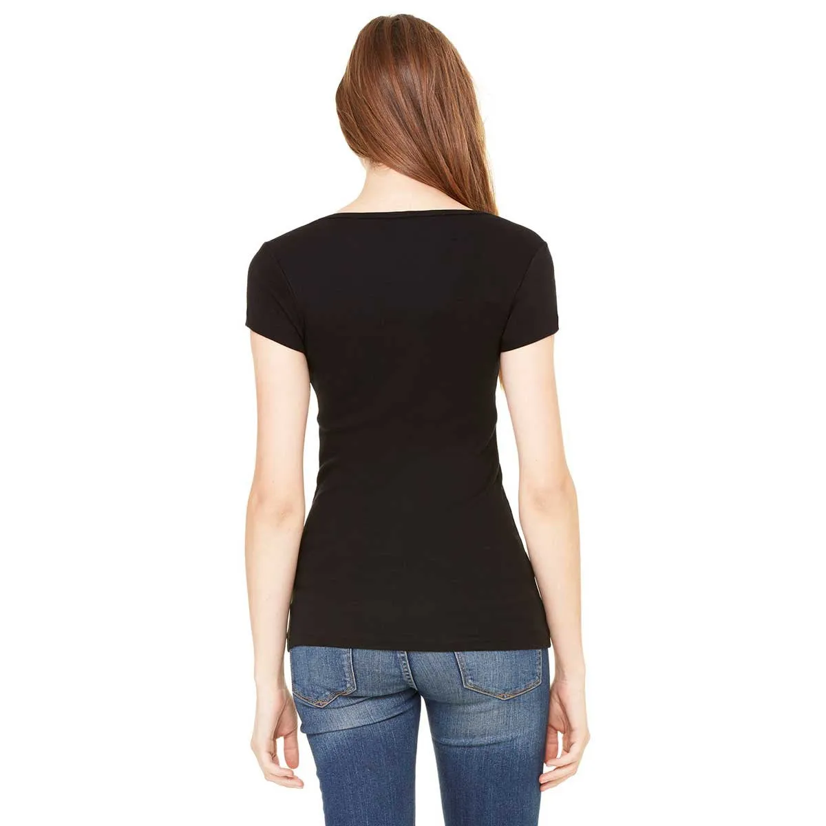 Bella   Canvas Women's Black Sheer Mini Rib Short-Sleeve Scoop Neck T-Shirt