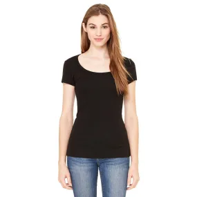 Bella   Canvas Women's Black Sheer Mini Rib Short-Sleeve Scoop Neck T-Shirt