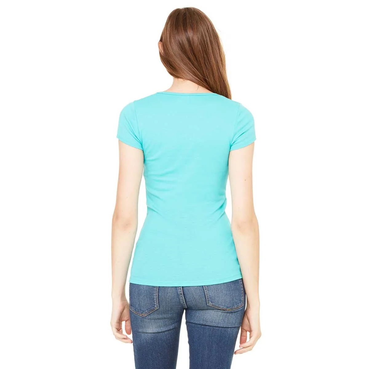 Bella   Canvas Women's Teal Sheer Mini Rib Short-Sleeve Scoop Neck T-Shirt
