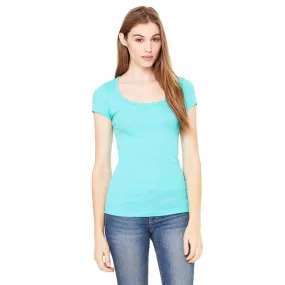 Bella   Canvas Women's Teal Sheer Mini Rib Short-Sleeve Scoop Neck T-Shirt