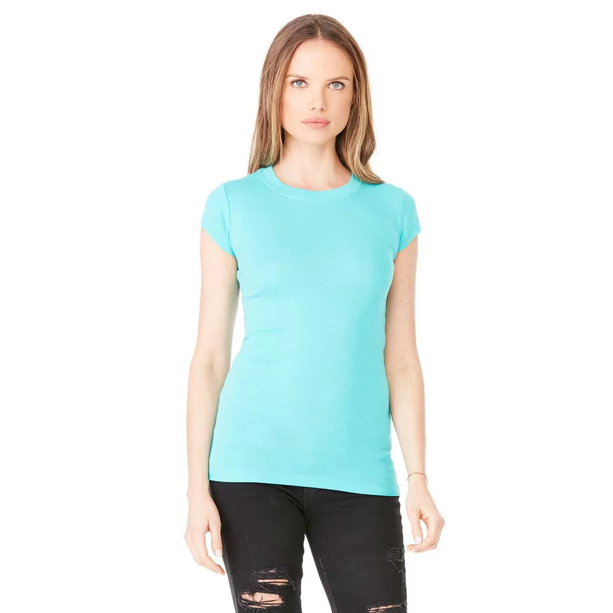 Bella   Canvas Women's Teal Sheer Mini Rib Short-Sleeve T-Shirt