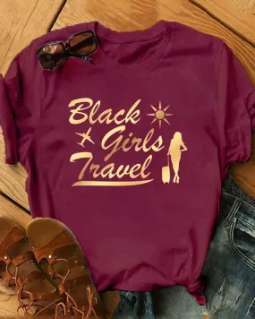 Black Slogan Contrasting Casual Printed Short Sleeved T-shirt