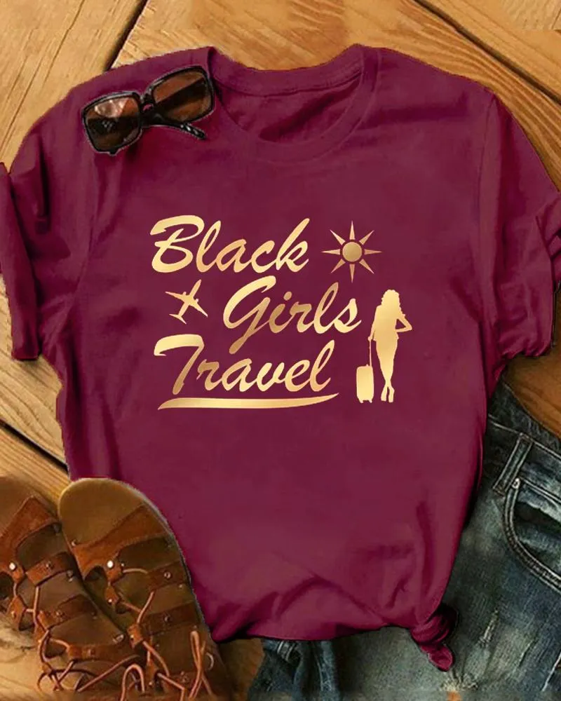 Black Slogan Contrasting Casual Printed Short Sleeved T-shirt