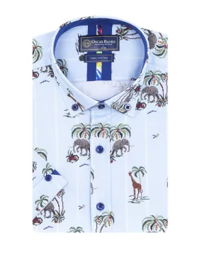 Blue Tropical Animals Print Short Sleeve Shirt
