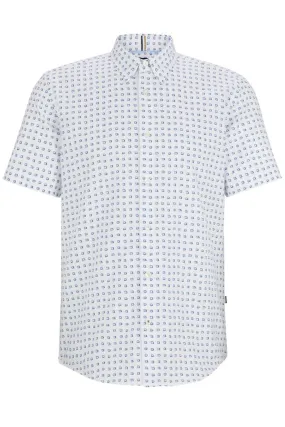 BOSS -  S-ROAN-KEN Slim Fit Short Sleeve Shirt In White With All Over Print 50513394 100