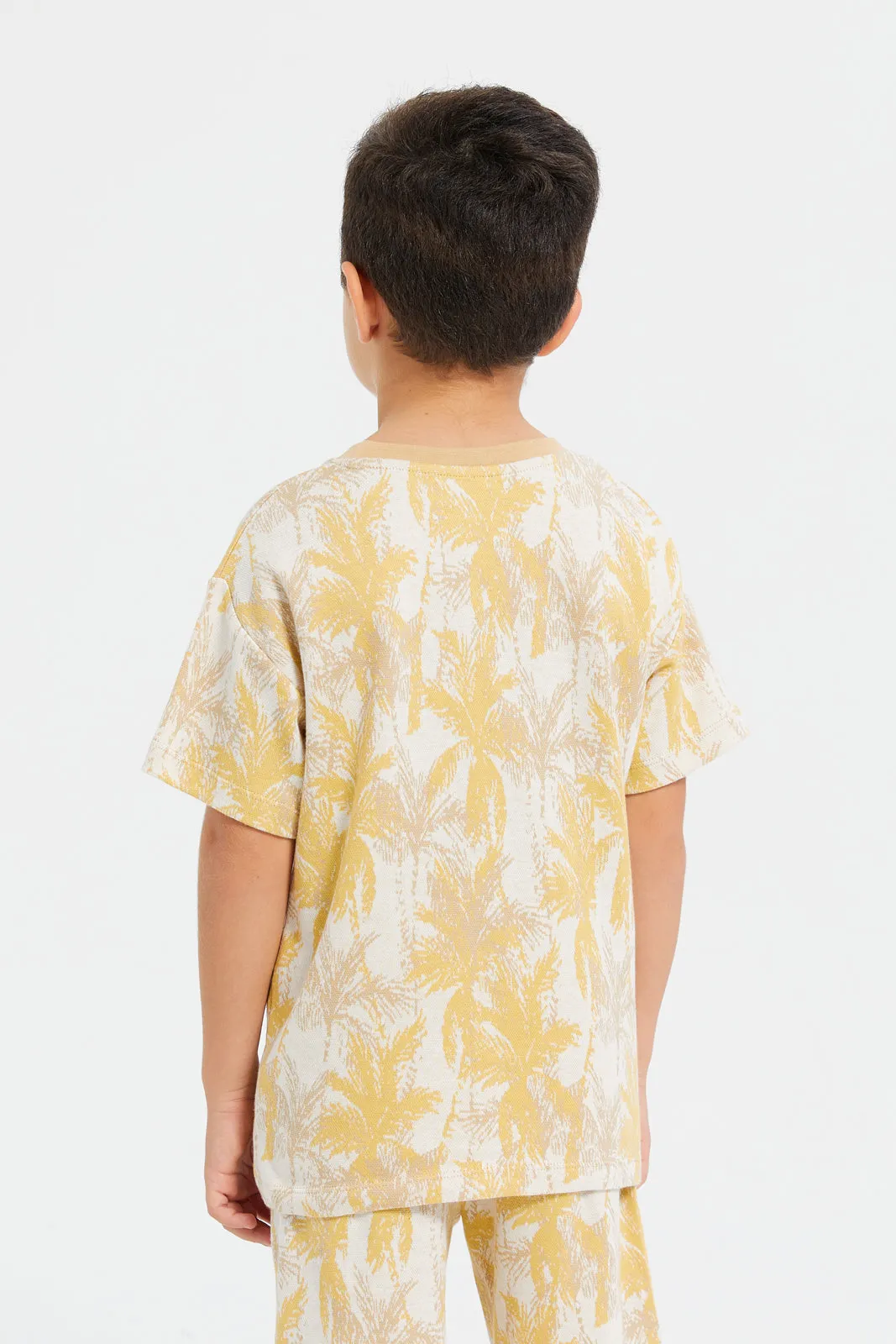 Boys Beige Printed Short Sleeve T-Shirt