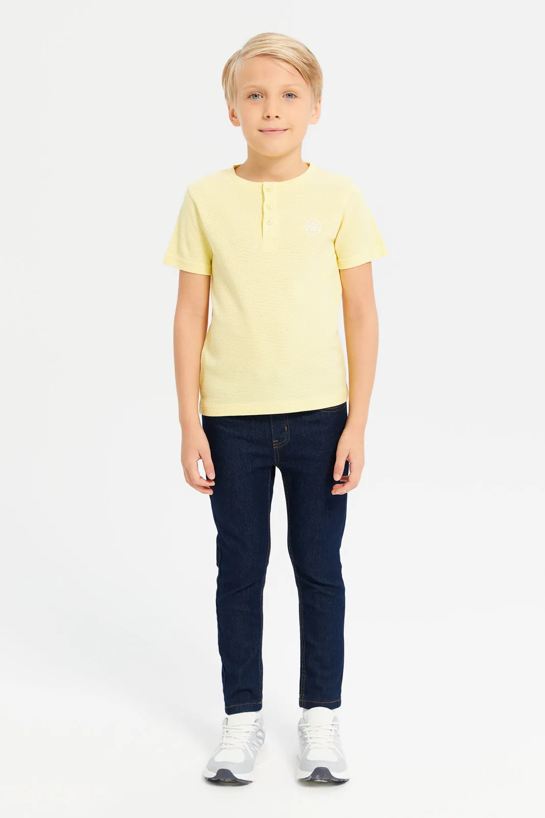 Boys Yellow Short Sleeve Jacquard T-Shirt