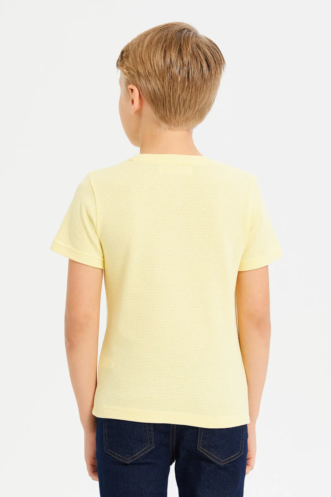 Boys Yellow Short Sleeve Jacquard T-Shirt