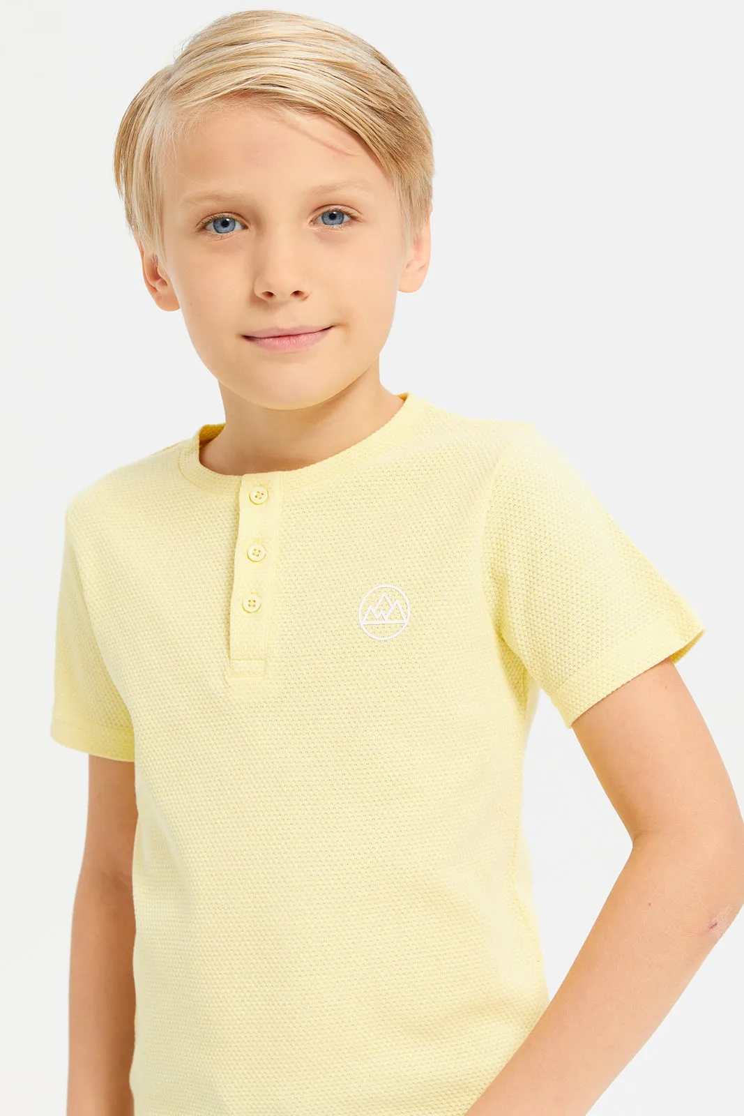Boys Yellow Short Sleeve Jacquard T-Shirt