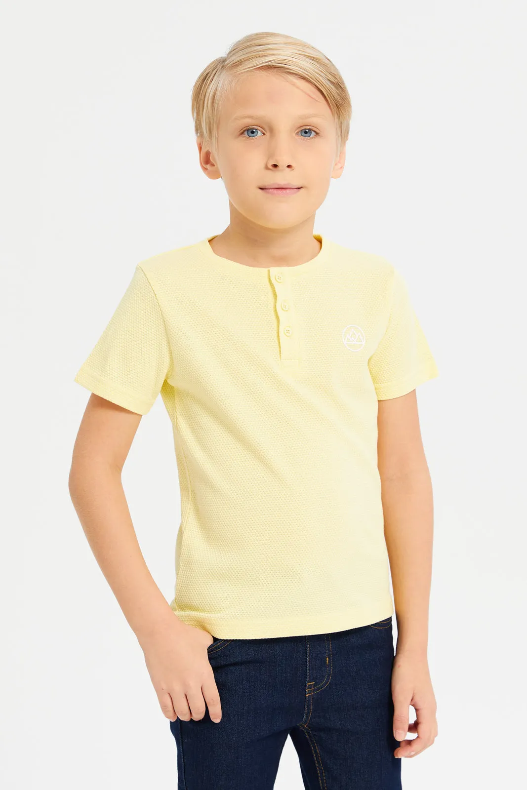 Boys Yellow Short Sleeve Jacquard T-Shirt