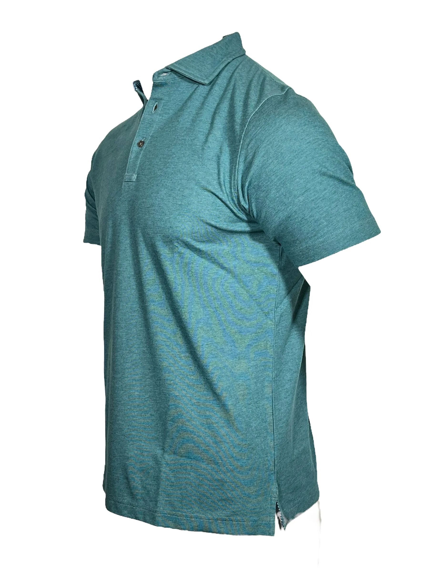 BUTTON DOWN MEN'S TECH POLO - PEACOCK HEATHER