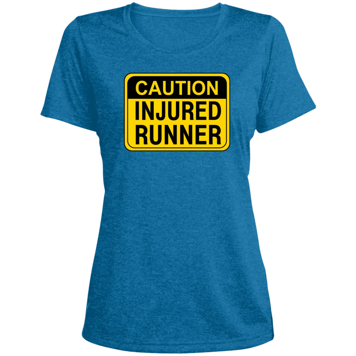 CAUTION INJURED RUNNER Ladies' Heather Scoop Neck Performance Tee