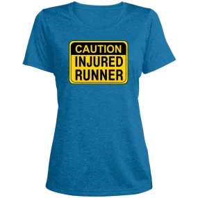 CAUTION INJURED RUNNER Ladies' Heather Scoop Neck Performance Tee
