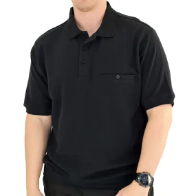 Classics by Palmland Short Sleeve 3 Button Banded Bottom Knit Collar 6070-100-Black