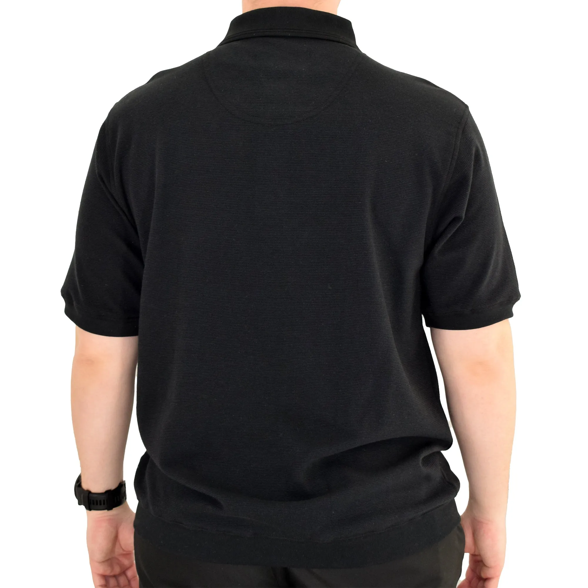 Classics by Palmland Short Sleeve 3 Button Banded Bottom Knit Collar 6070-100-Black