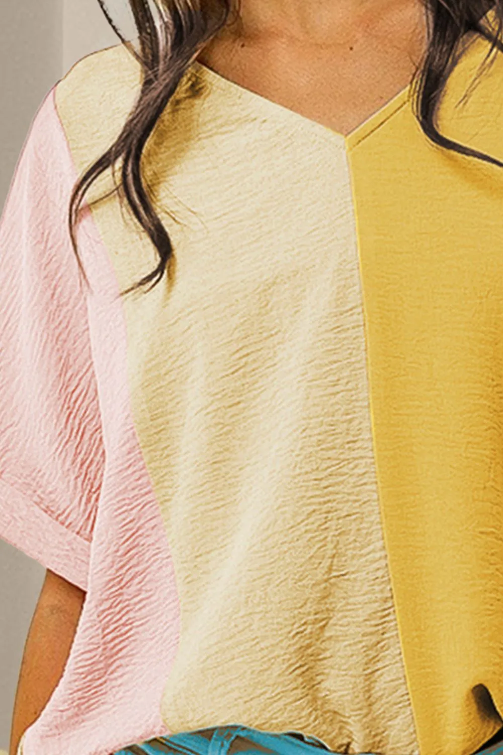 Color Block V-Neck Half Sleeve Shirt