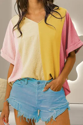 Color Block V-Neck Half Sleeve Shirt