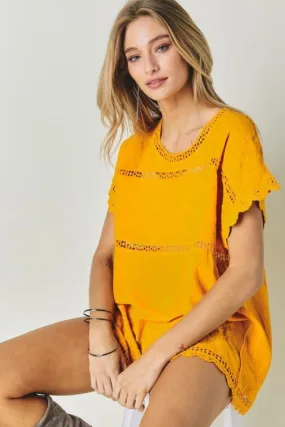 Crochet Detailed Lace Blouse - mustard