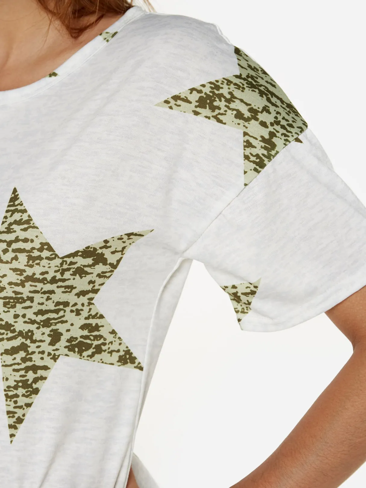 Custom Crew Neck Star Short Sleeve Army Green T-Shirts