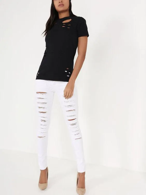 Custom Cut Out Short Sleeve Black T-Shirts