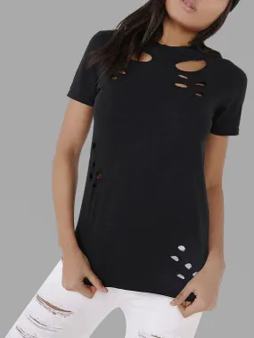 Custom Cut Out Short Sleeve Black T-Shirts