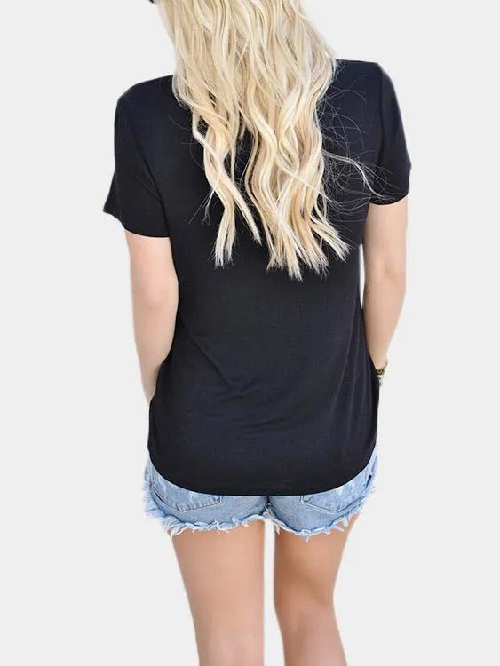 Custom Deep V Neck Short Sleeve Black T-Shirts