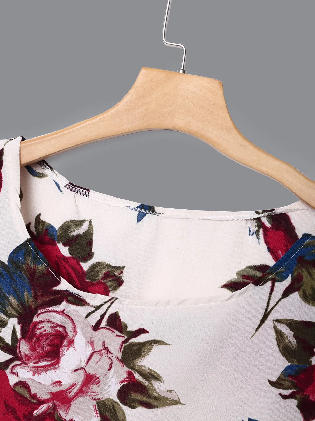 Custom Round Neck Floral Print Short Sleeve Beige T-Shirts